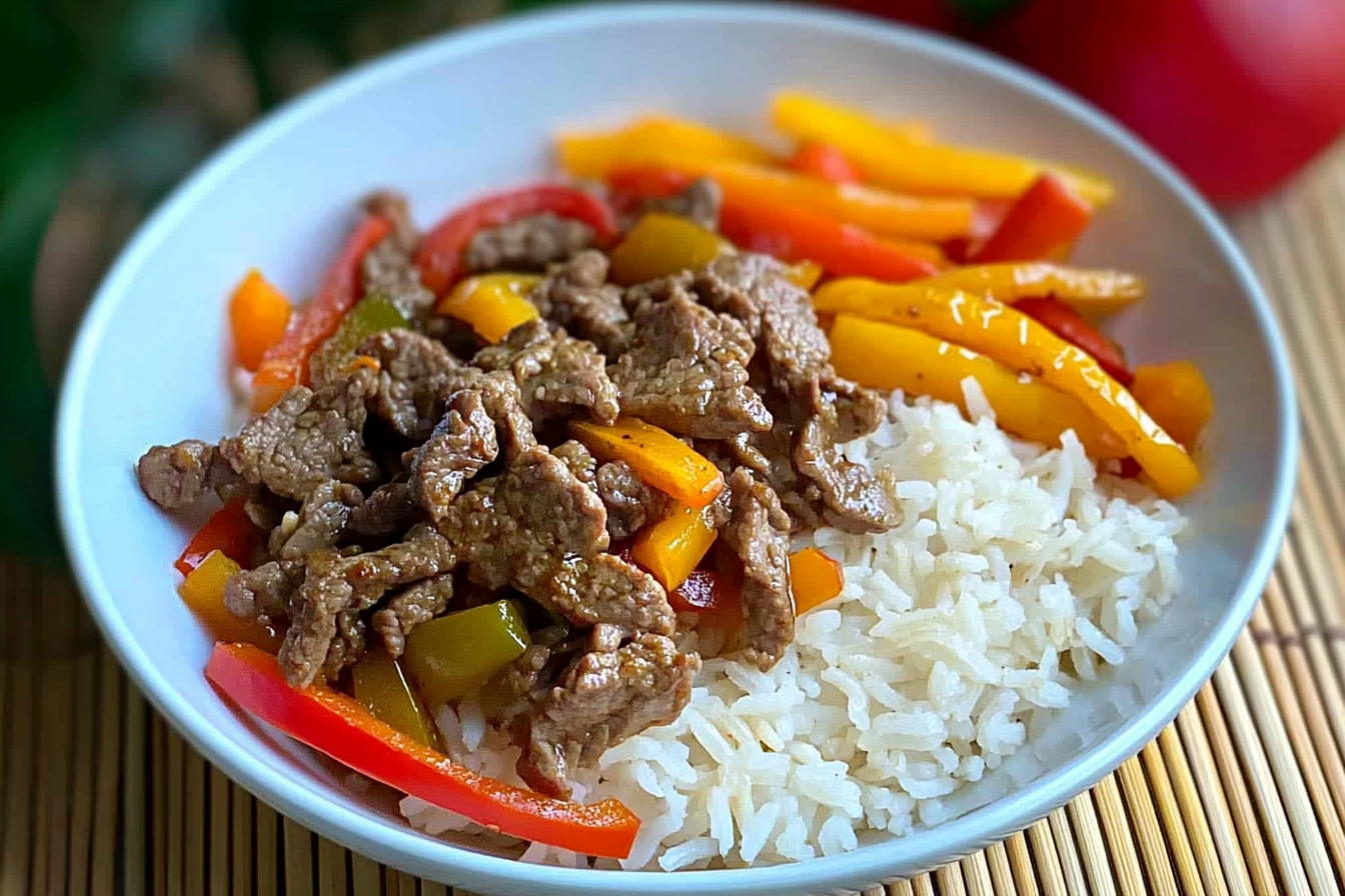 Bowl de Arroz com Carne e Pimentos