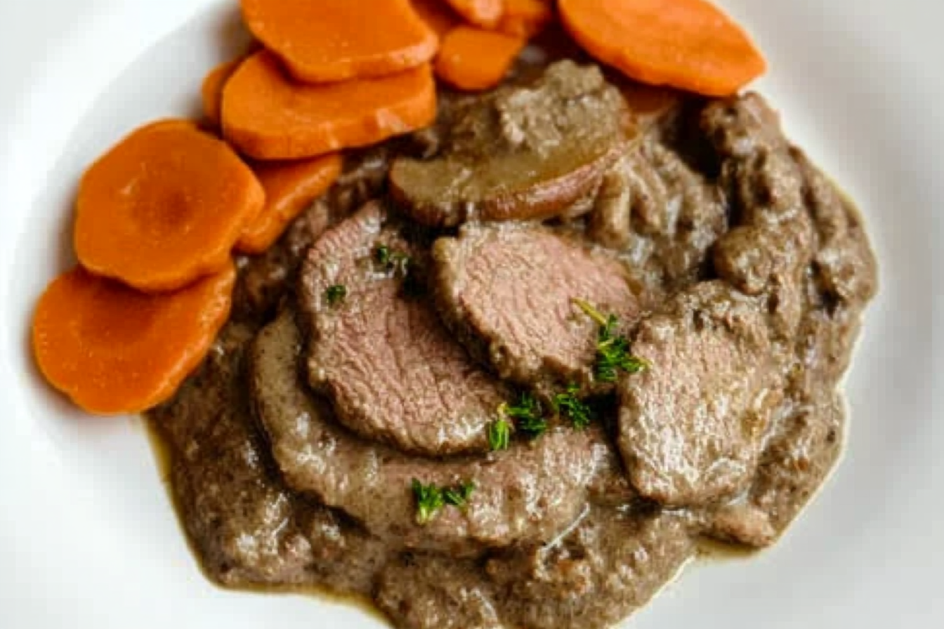 Carne de vaca com molho de cogumelos