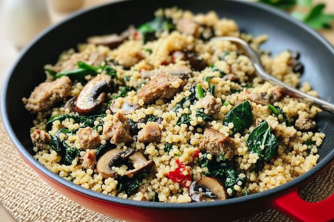 Cuscús com carne e espinafre