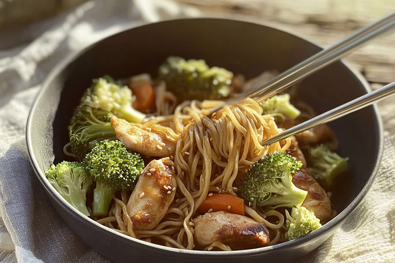 Frango Asiático com Noodles e Brócolis