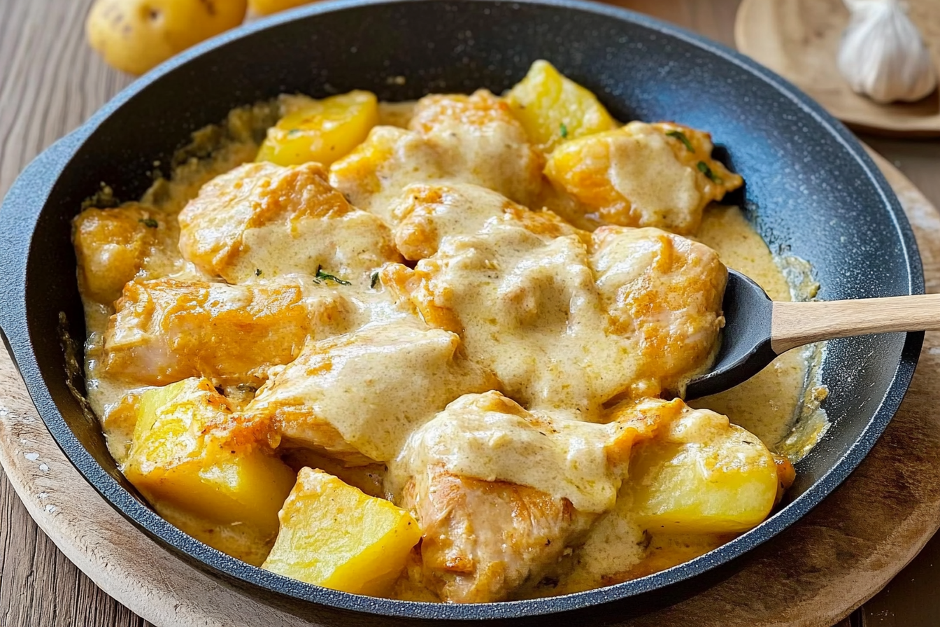 Frango com batatas ao queijo