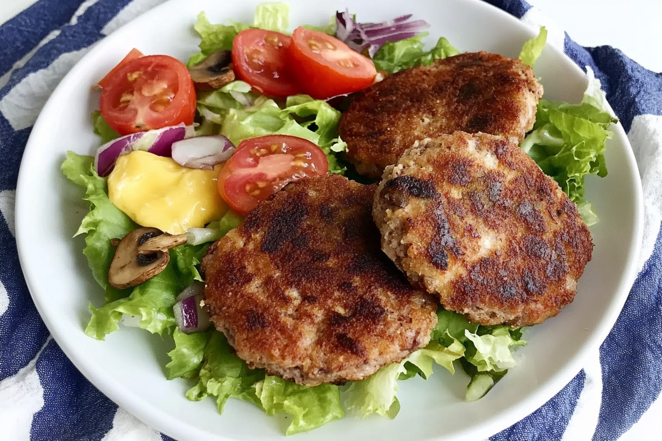 Hamburguesas com cogumelos e cebola