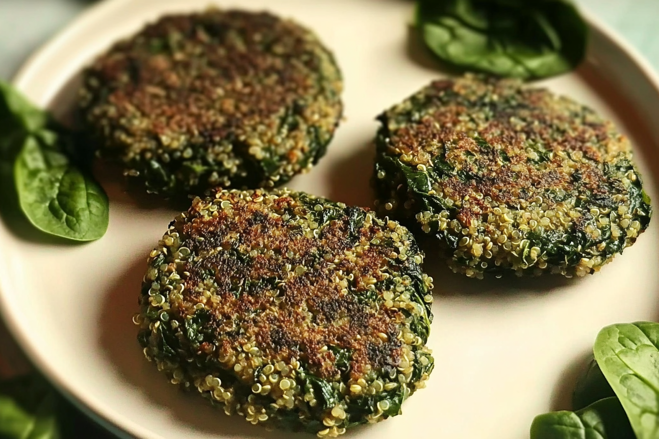 Hamburguesas de espinacas e quinoa