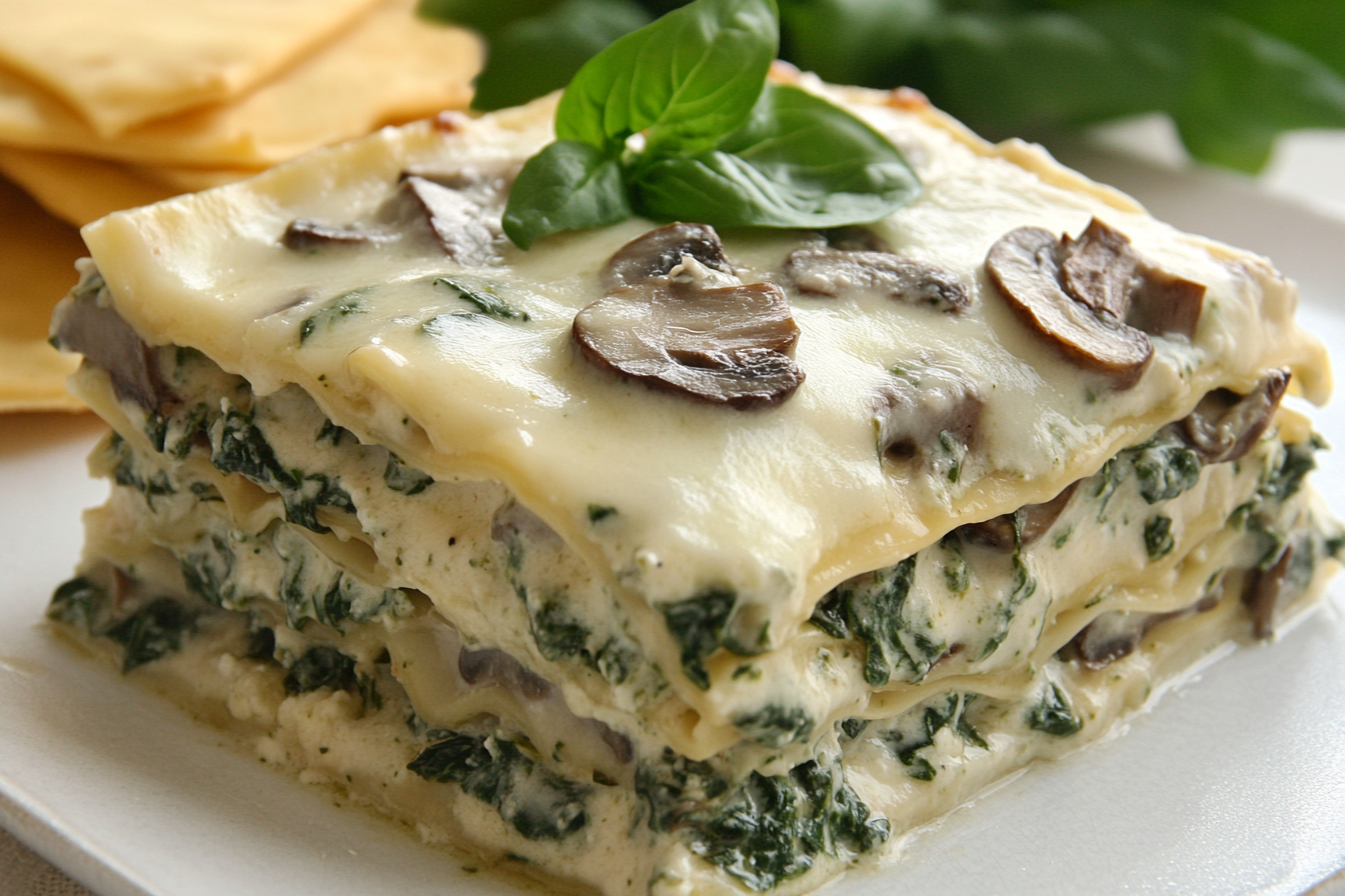 Lasanha Cremosa de Espinafre e Cogumelos