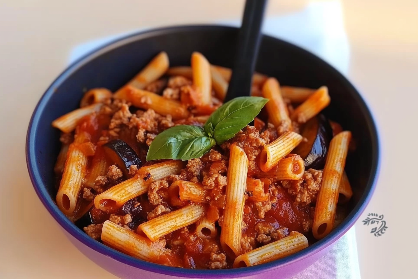 Macarrones con berenjenas y carne