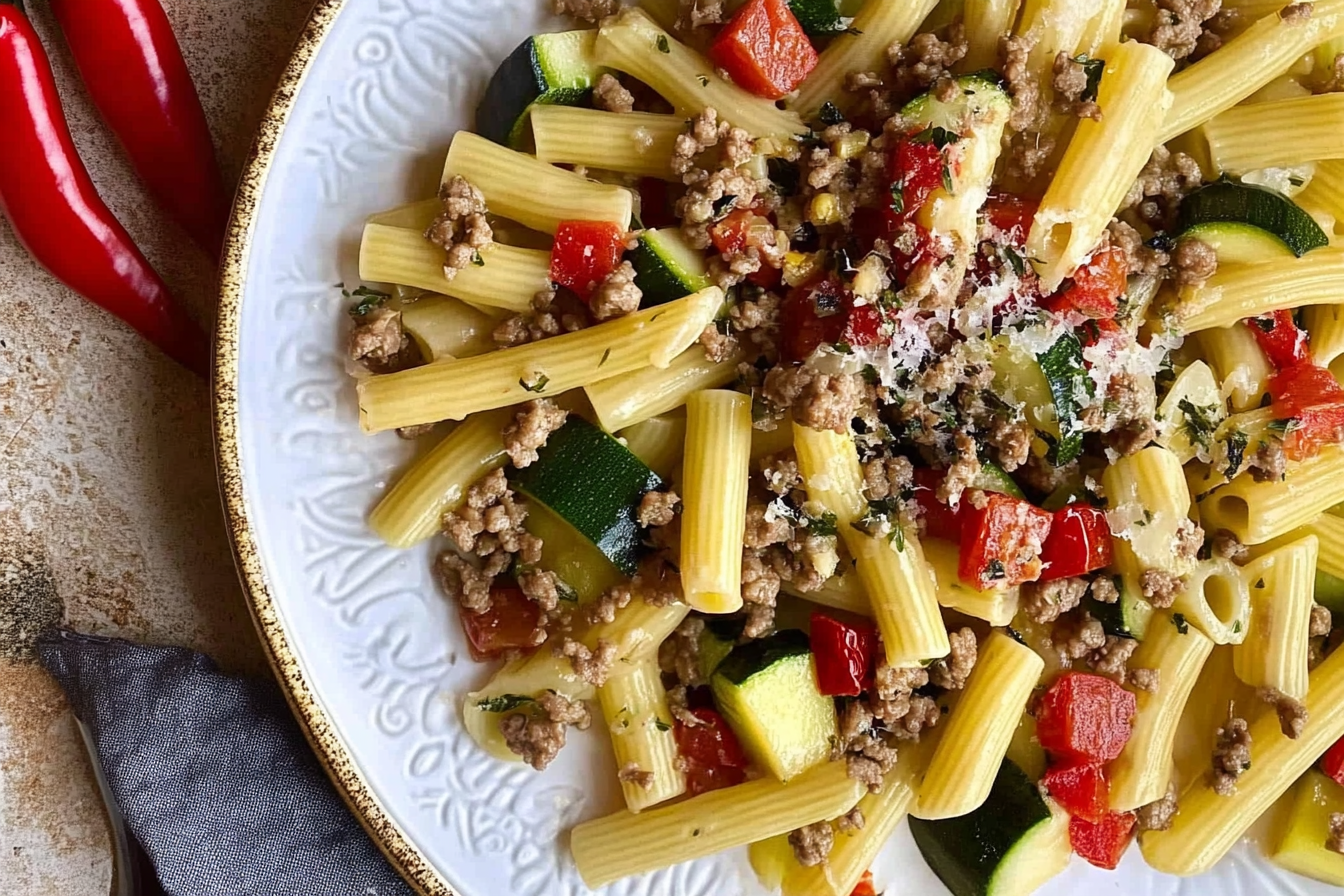Macarrones con carne y verduras