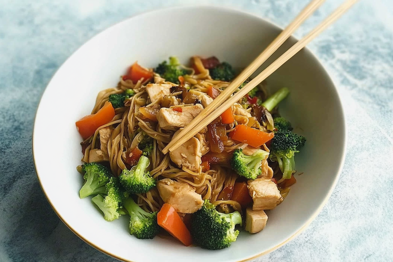 Noodles com Frango e Brócolis