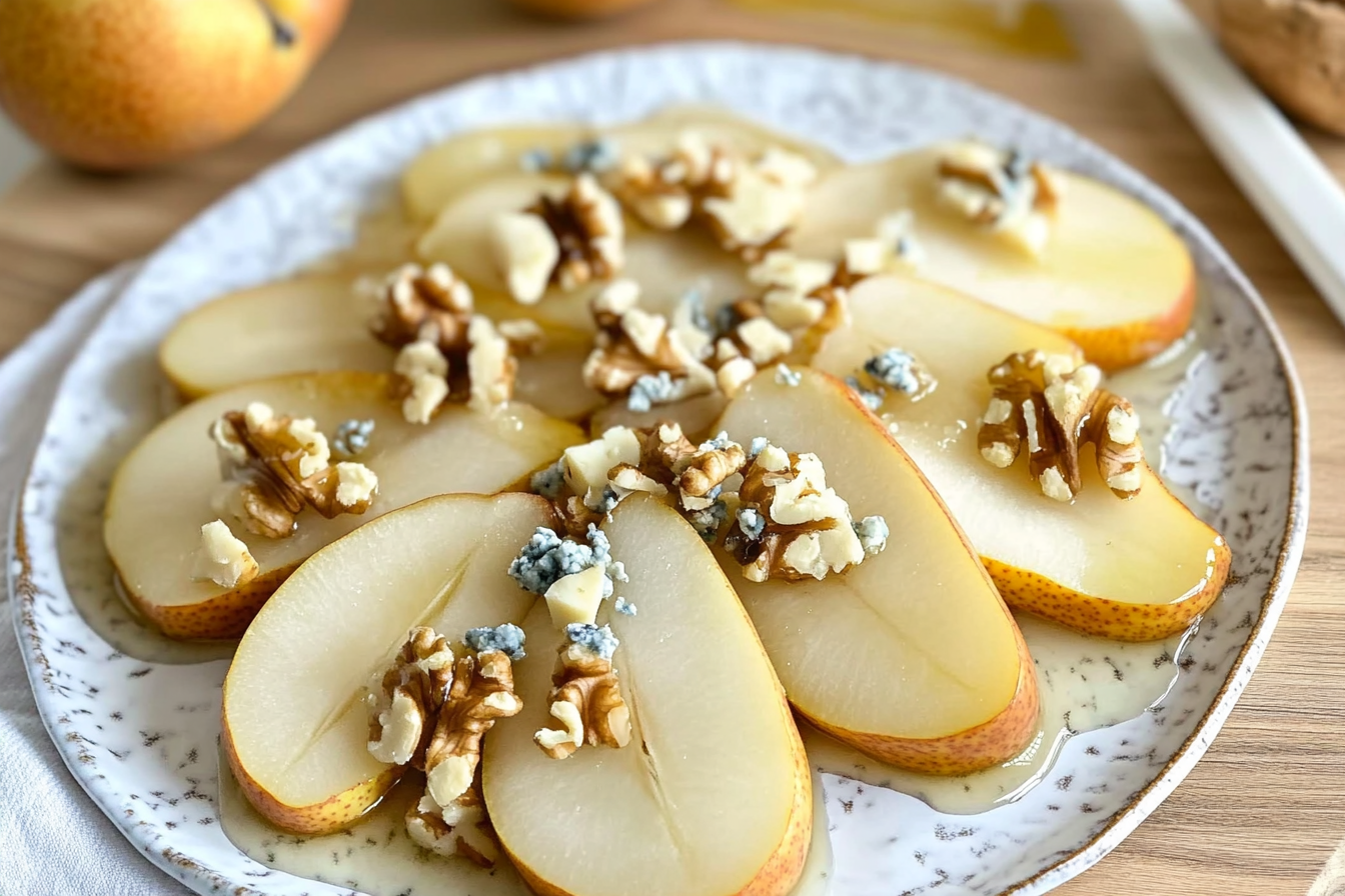 Peras com queijo azul e mel