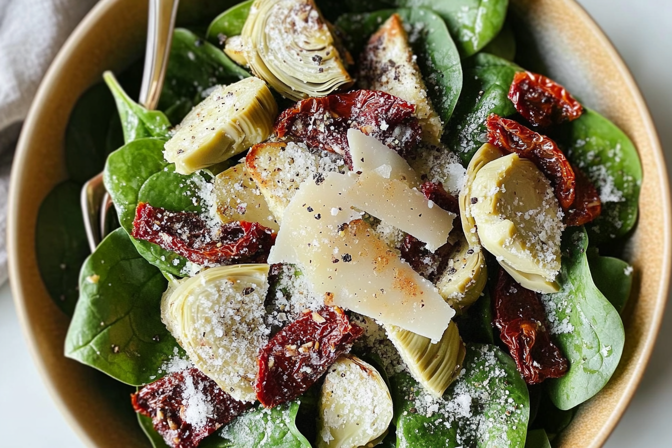 Salada de espinafre com alcachofras