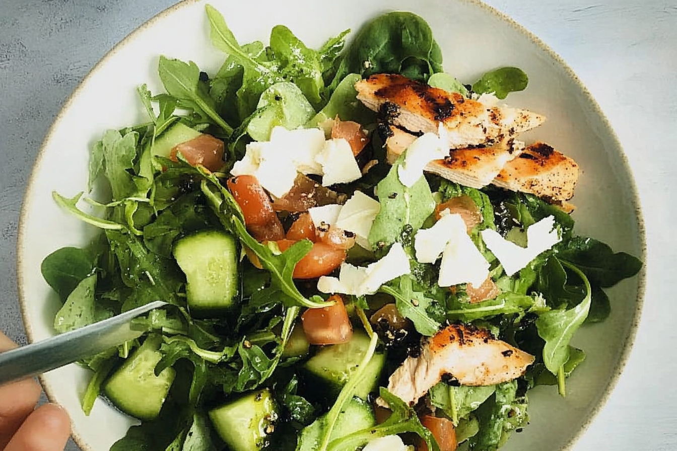 Salada verde de frango e queijo