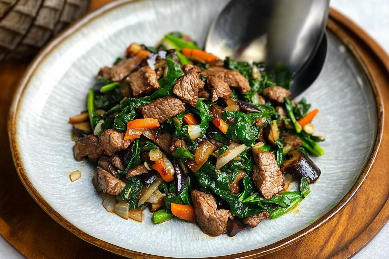 Salteado de Ternera com Espinafre