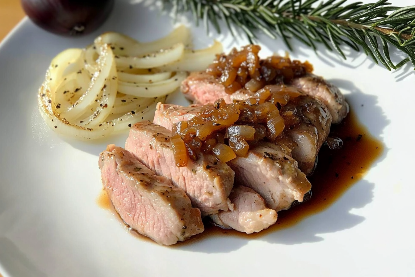 Solomillo de cerdo con cebolla