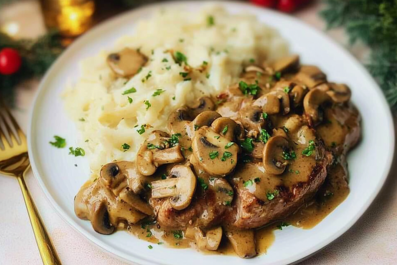 Solomillo de cerdo con champiñones