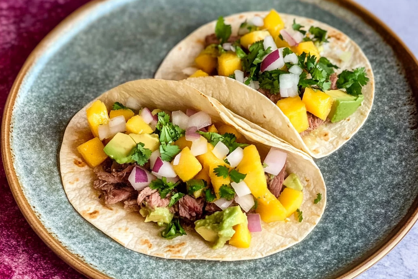 Tacos de carne com manga