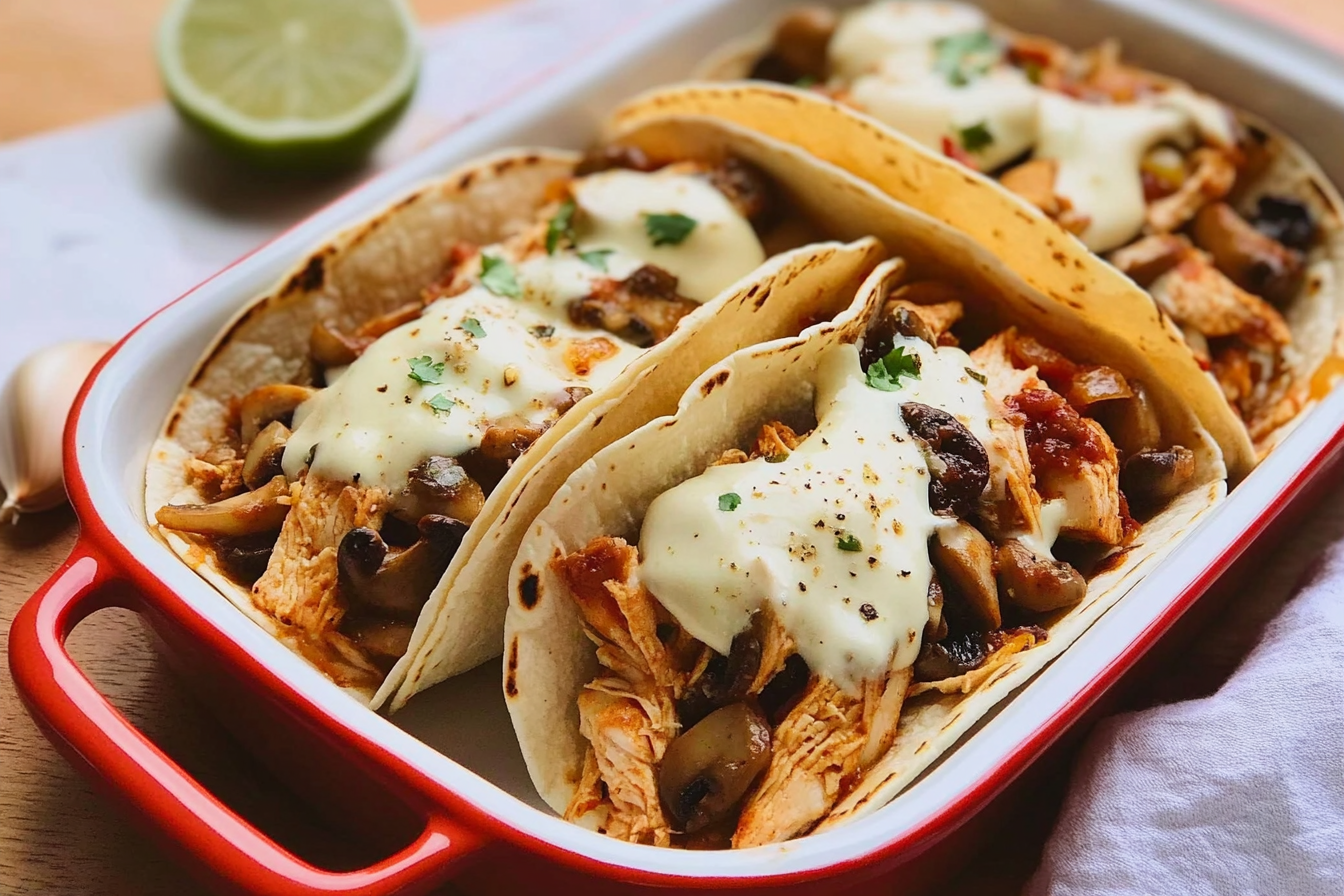 Tacos de pollo com cogumelos