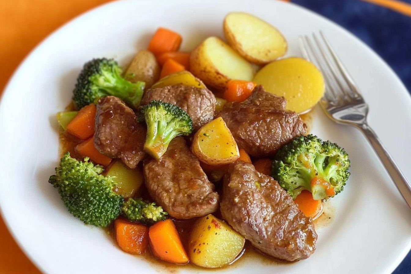 Ternera con brócoli y verduras