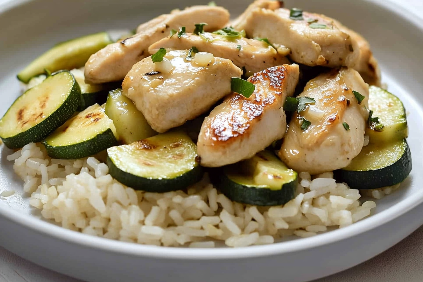 Arroz salteado con pollo y calabacín