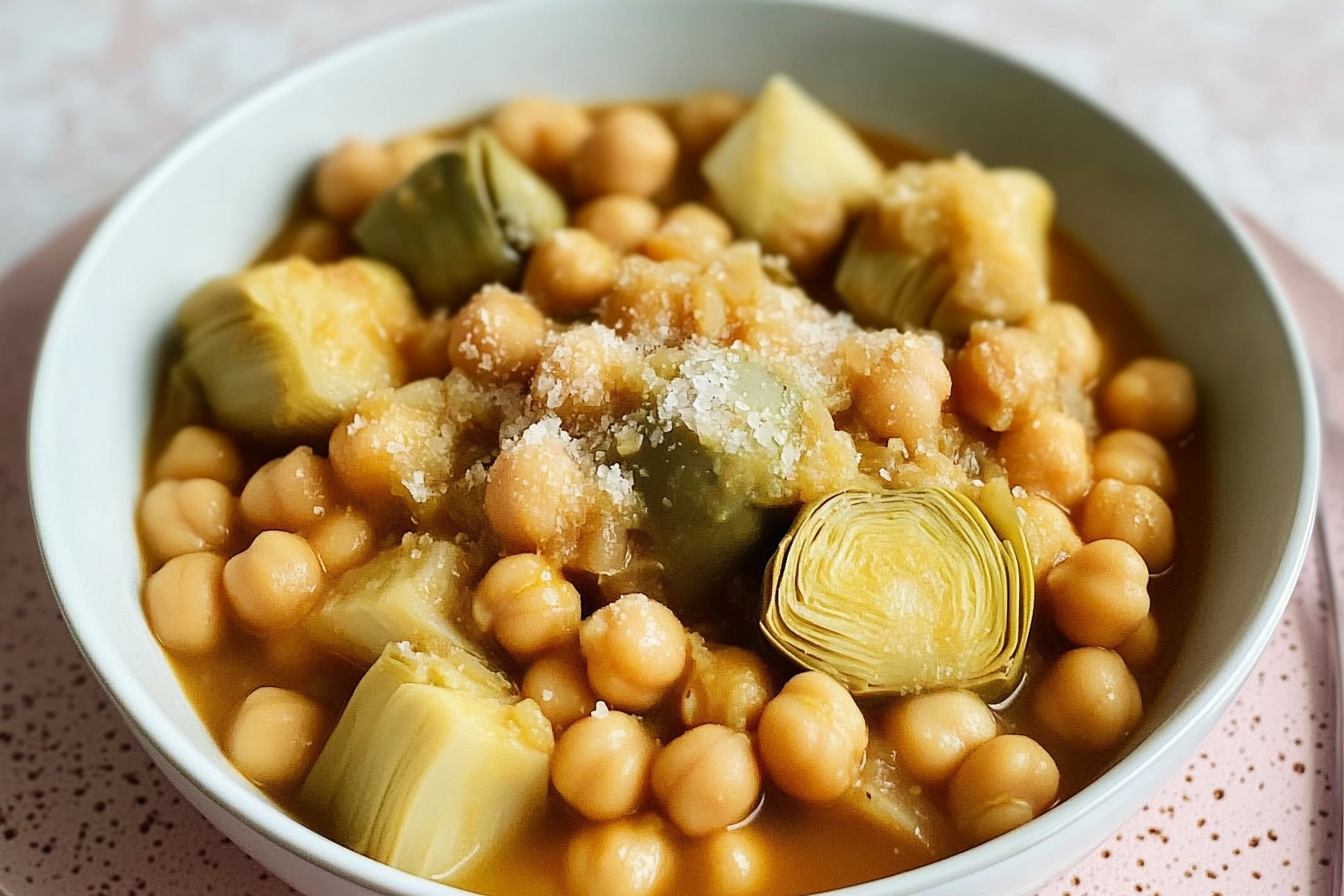Garbanzos guisados com alcachofas