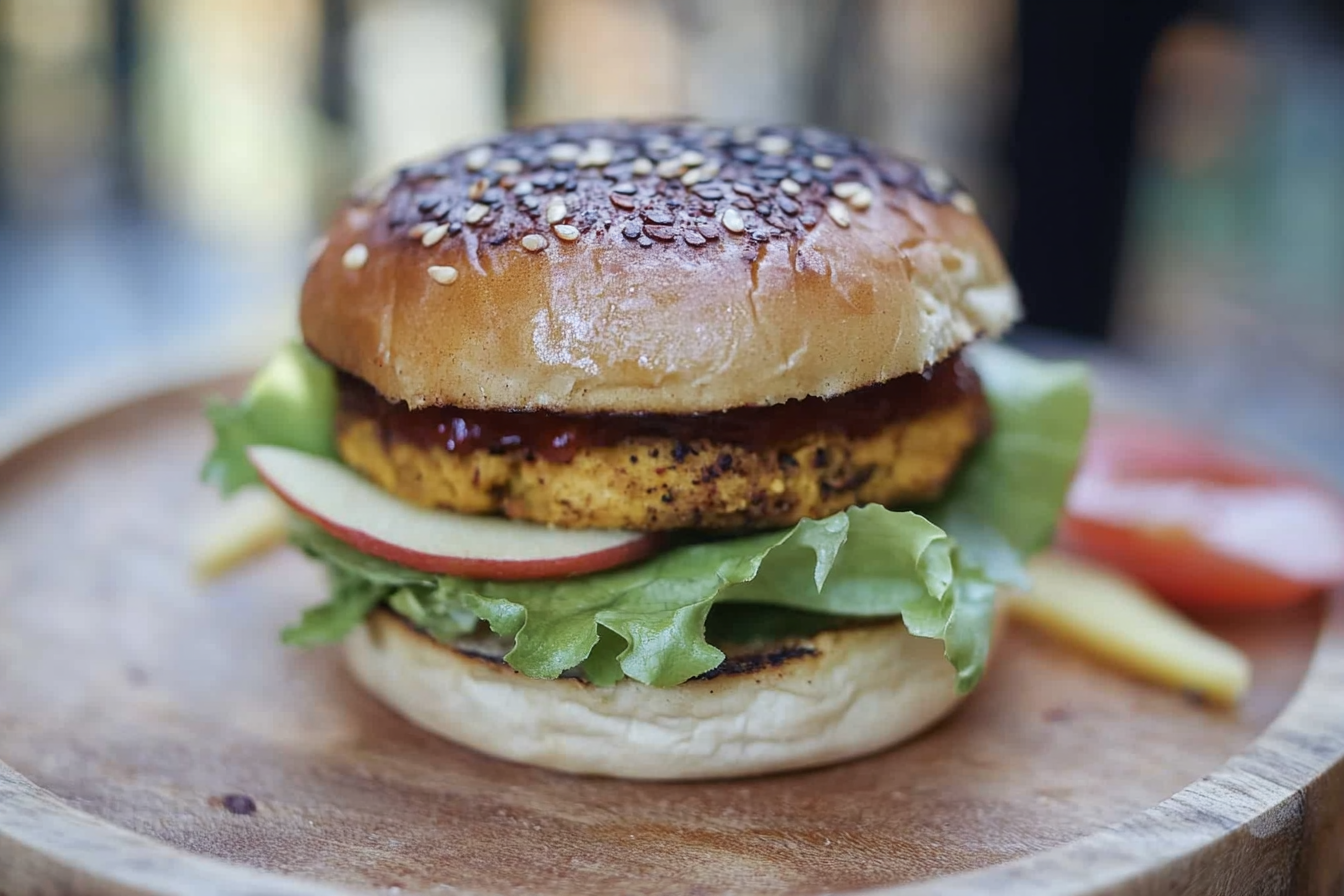 Hamburguesa de grão-de-bico com maçã