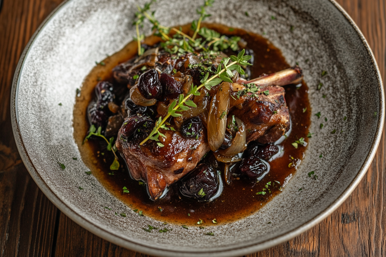 Jarret de cordeiro com ameixas
