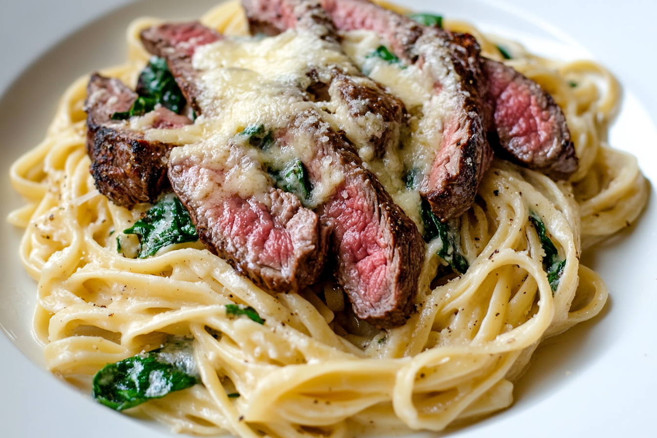Massa cremosa com bife de alho