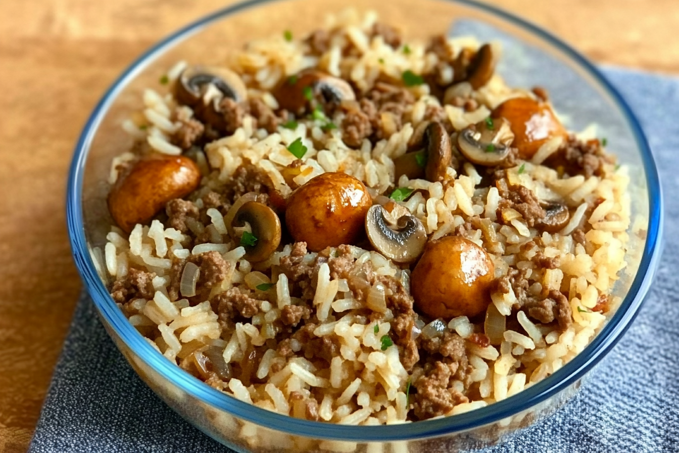 Arroz com Champignons e Carne