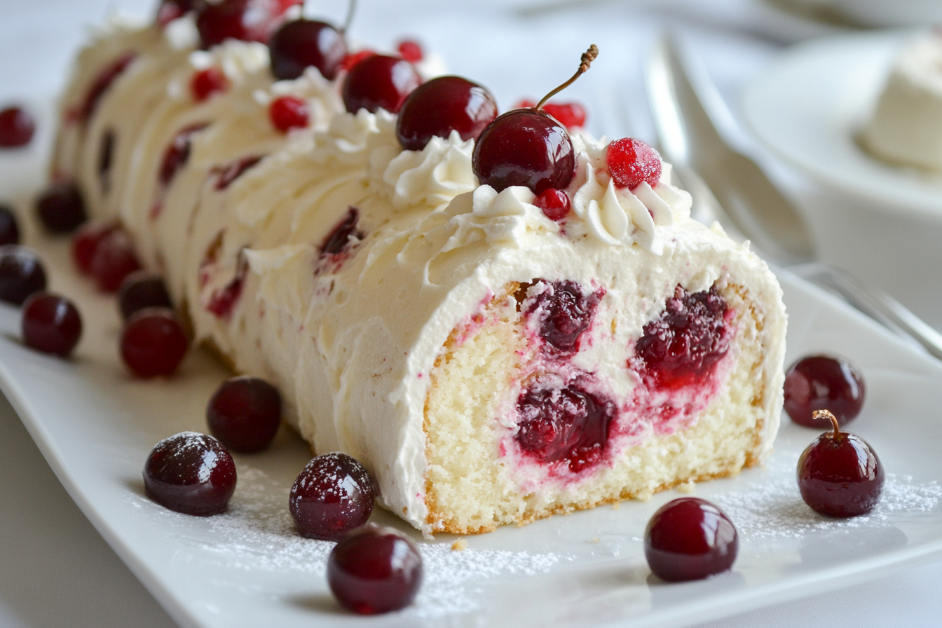 Bolo Rolado de Cheesecake de Cereja