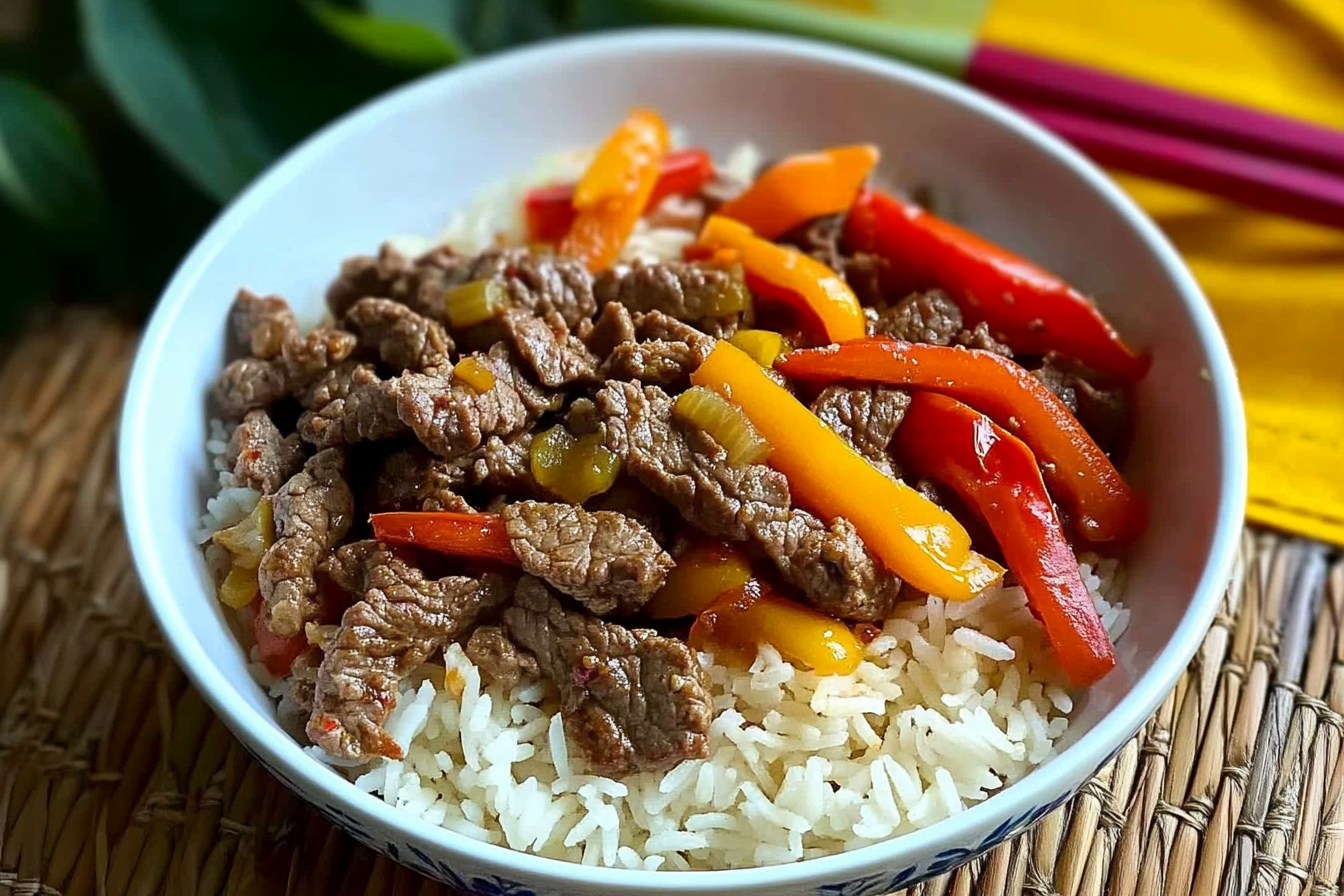 Bowl de Arroz com Carne e Pimentos