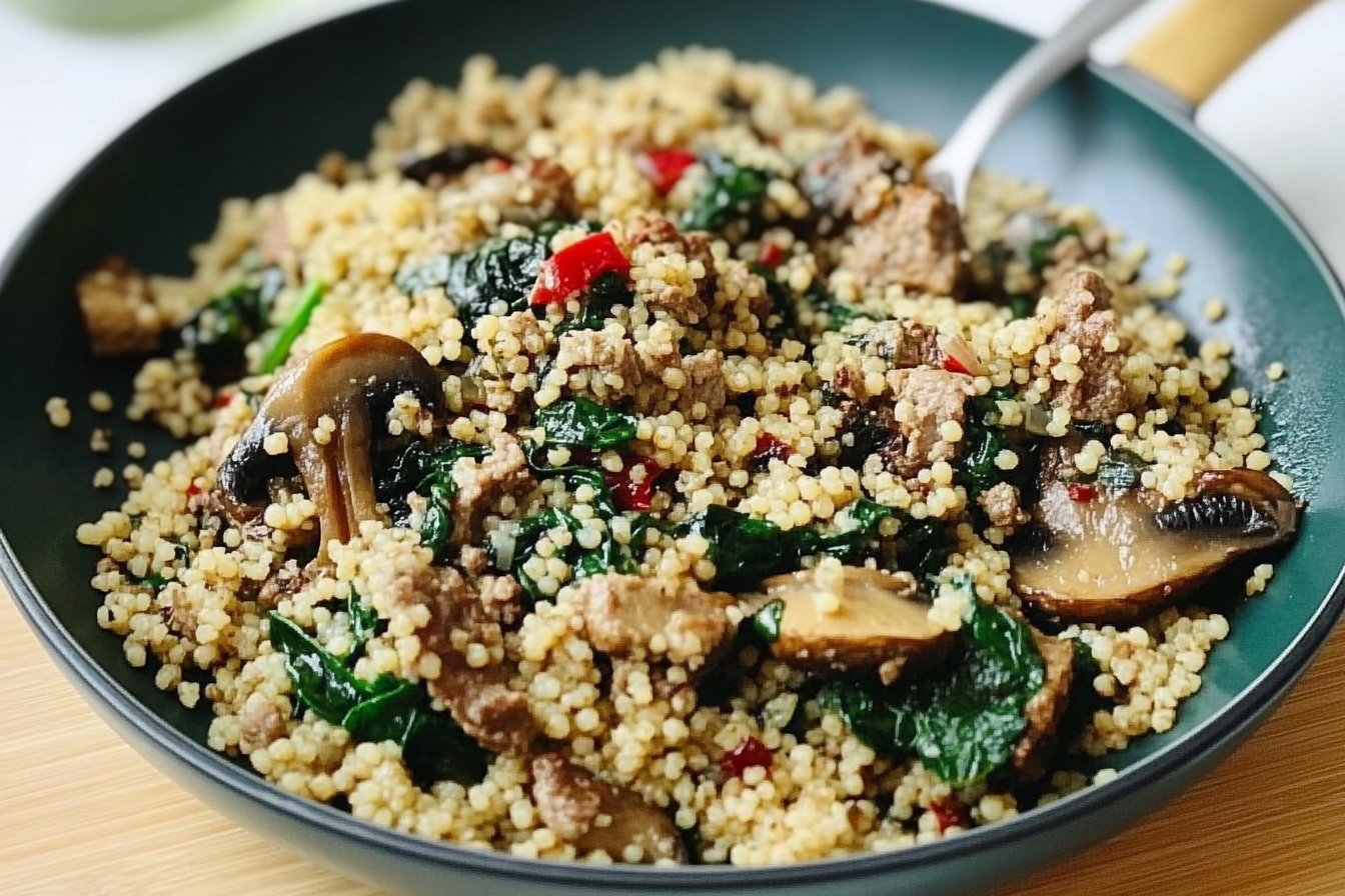 Cuscús com carne e espinafre