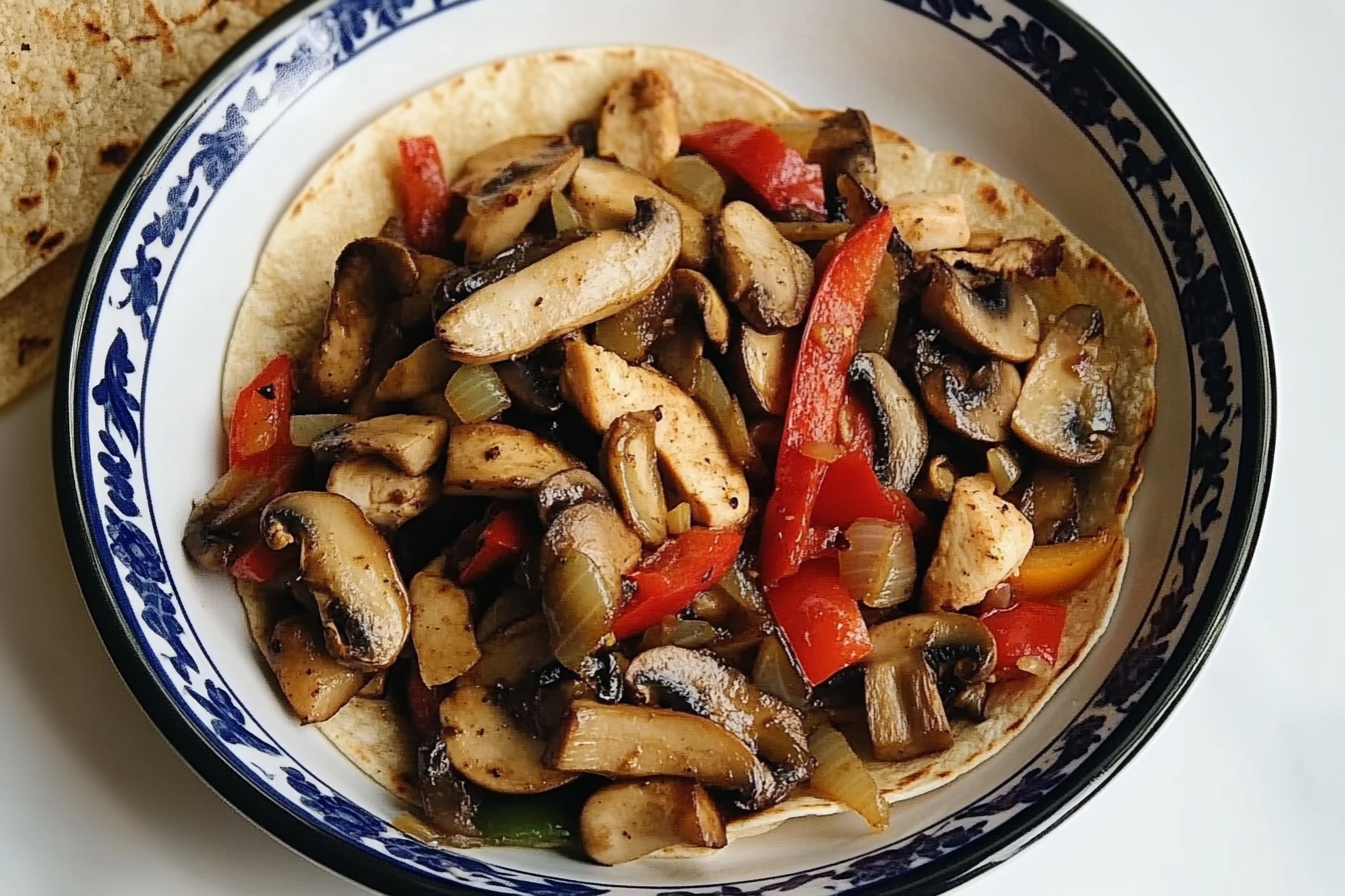 Fajitas de pollo com cogumelos