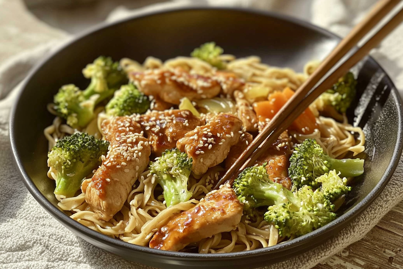 Frango Asiático com Noodles e Brócolis