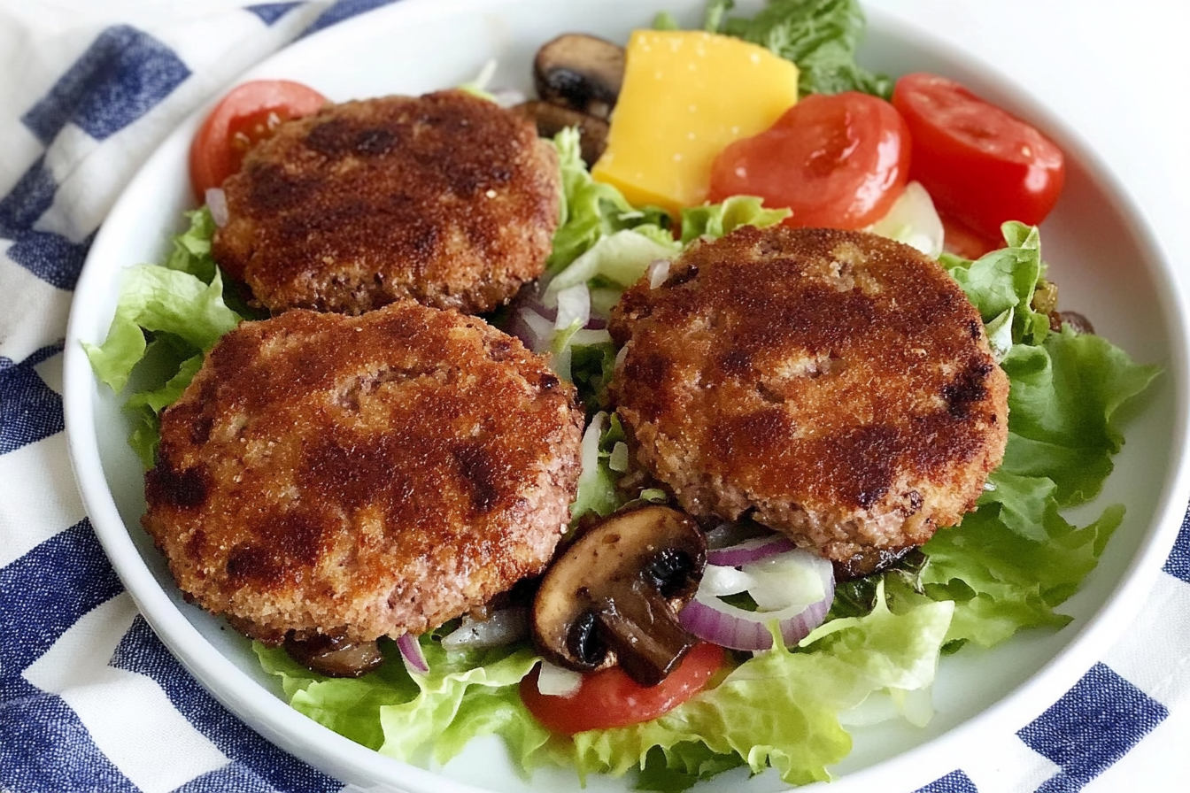 Hamburguesas com cogumelos e cebola