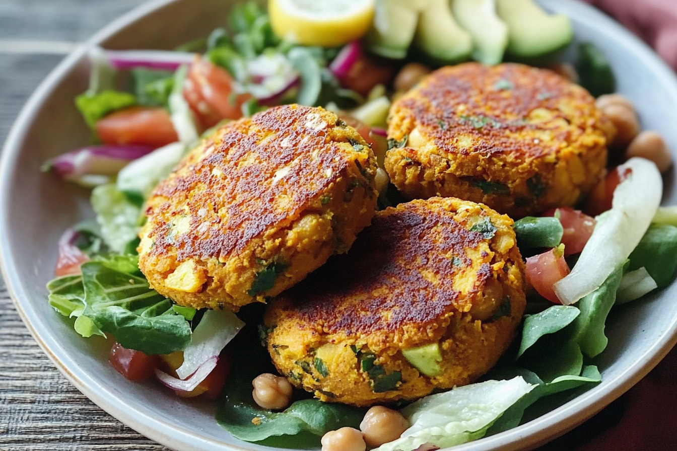 Hamburguesas de batata con ensalada