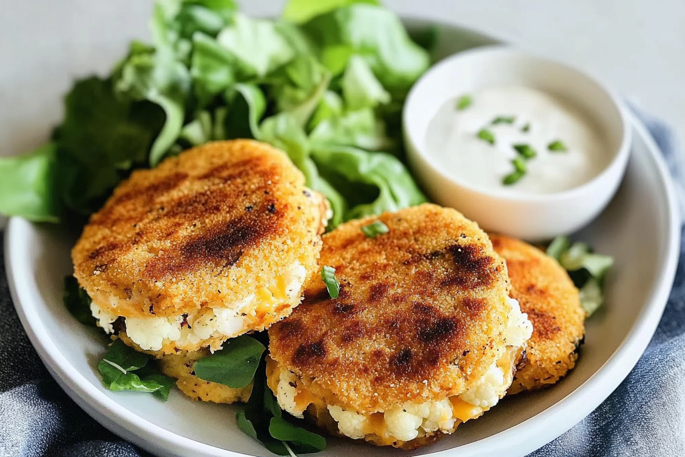 Hamburguesas de coliflor e queijo