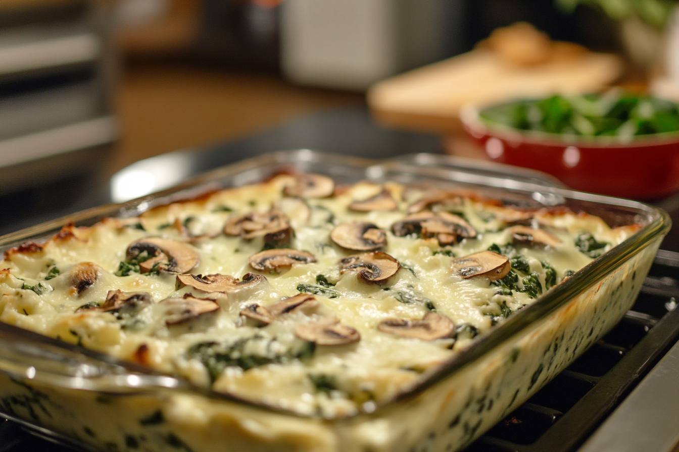 Lasanha Cremosa de Espinafre e Cogumelos