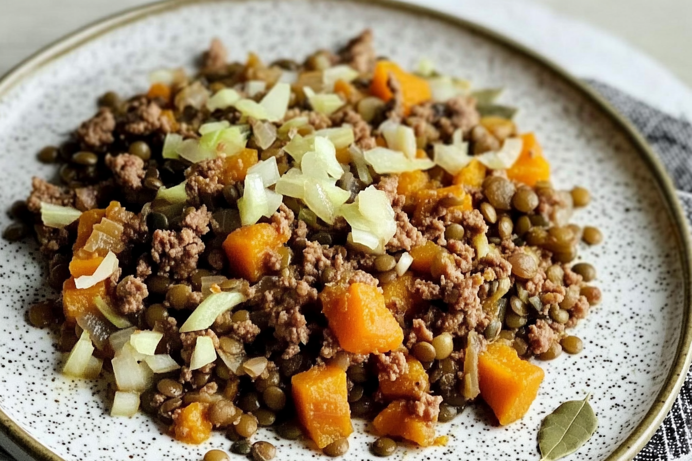 Lentejas con calabaza y carne