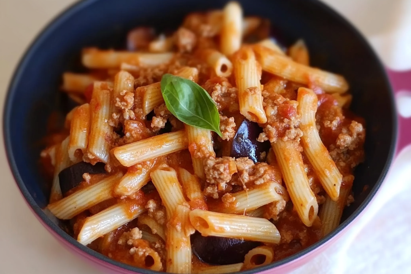 Macarrones con berenjenas y carne