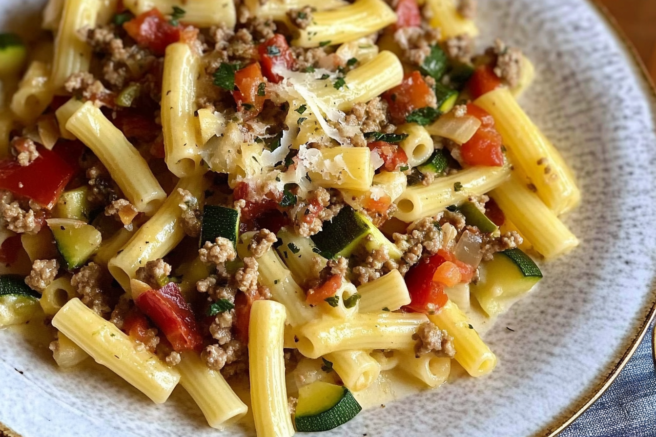 Macarrones con carne y verduras