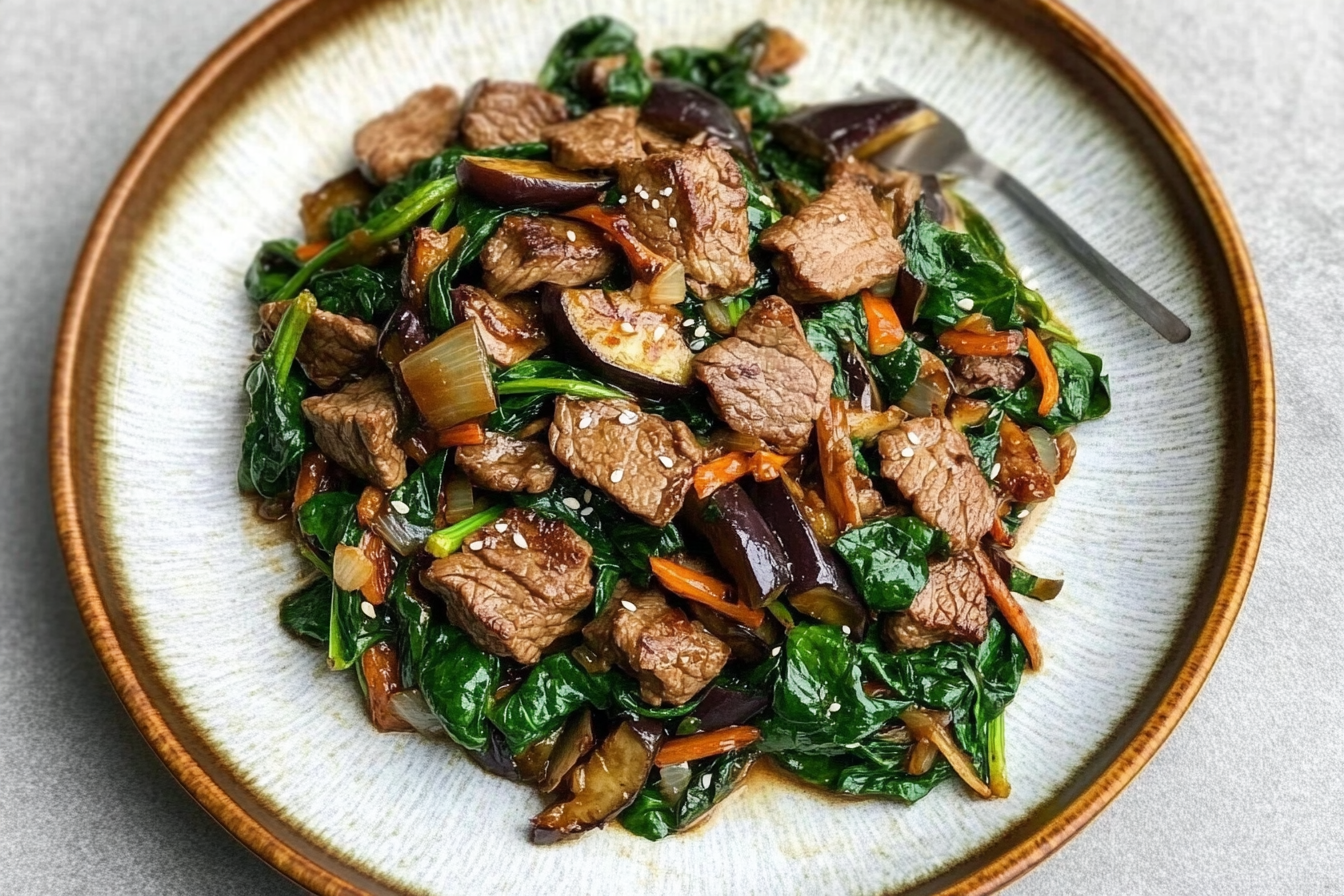 Salteado de Ternera com Espinafre