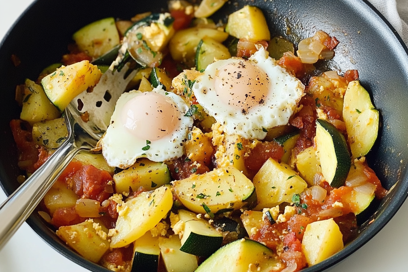 Sartén de huevos con calabacín