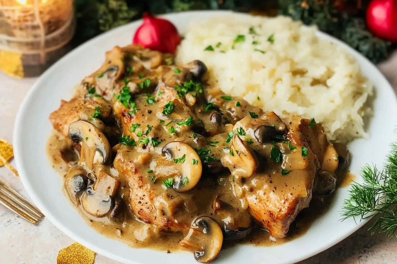 Solomillo de cerdo con champiñones