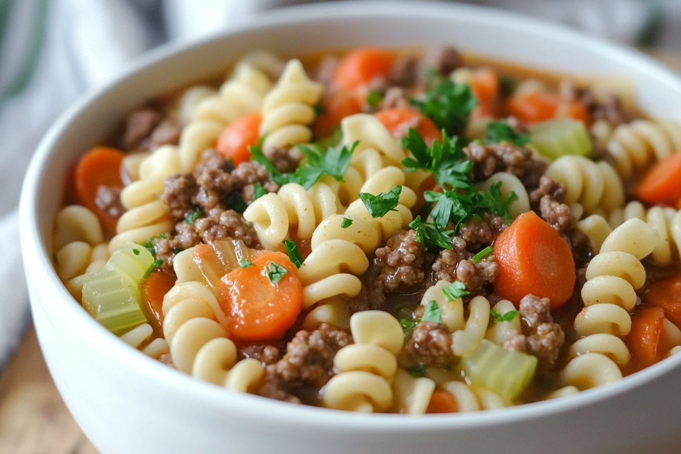 Sopa de Macarrão com Hambúrguer