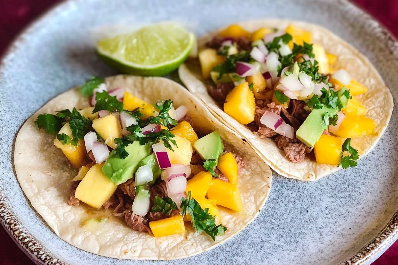Tacos de carne com manga