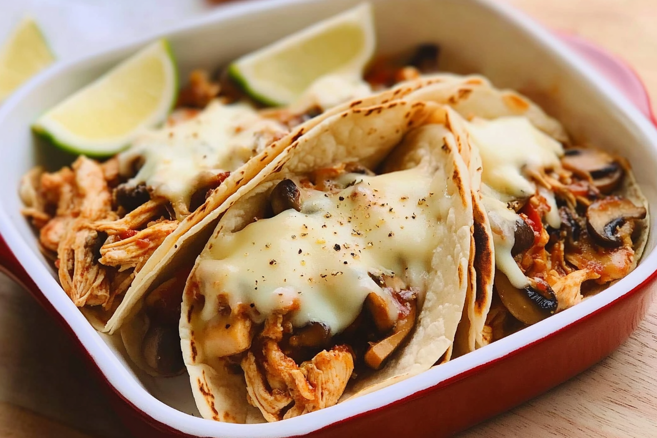 Tacos de pollo com cogumelos