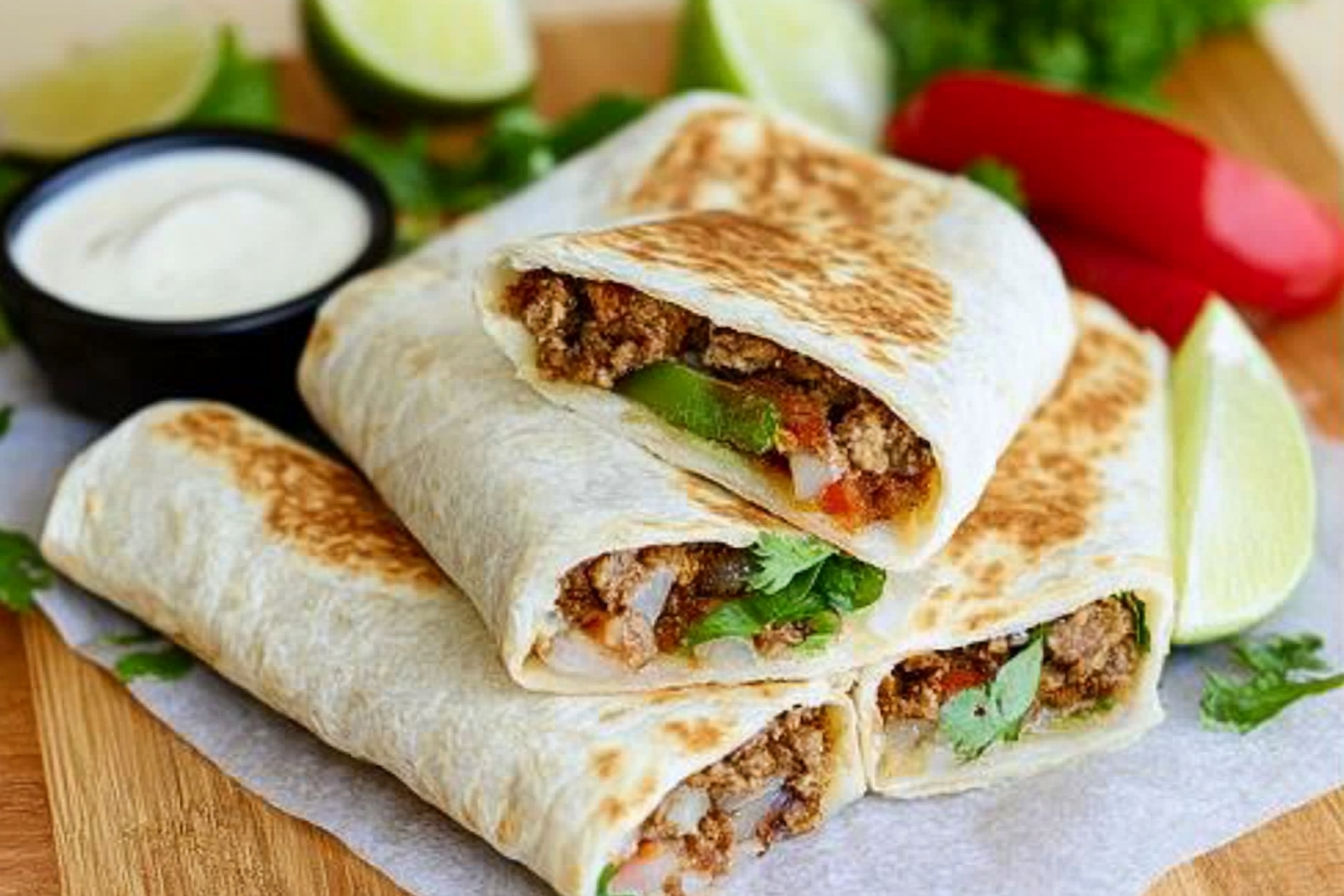 Wraps crocantes de carne e verduras