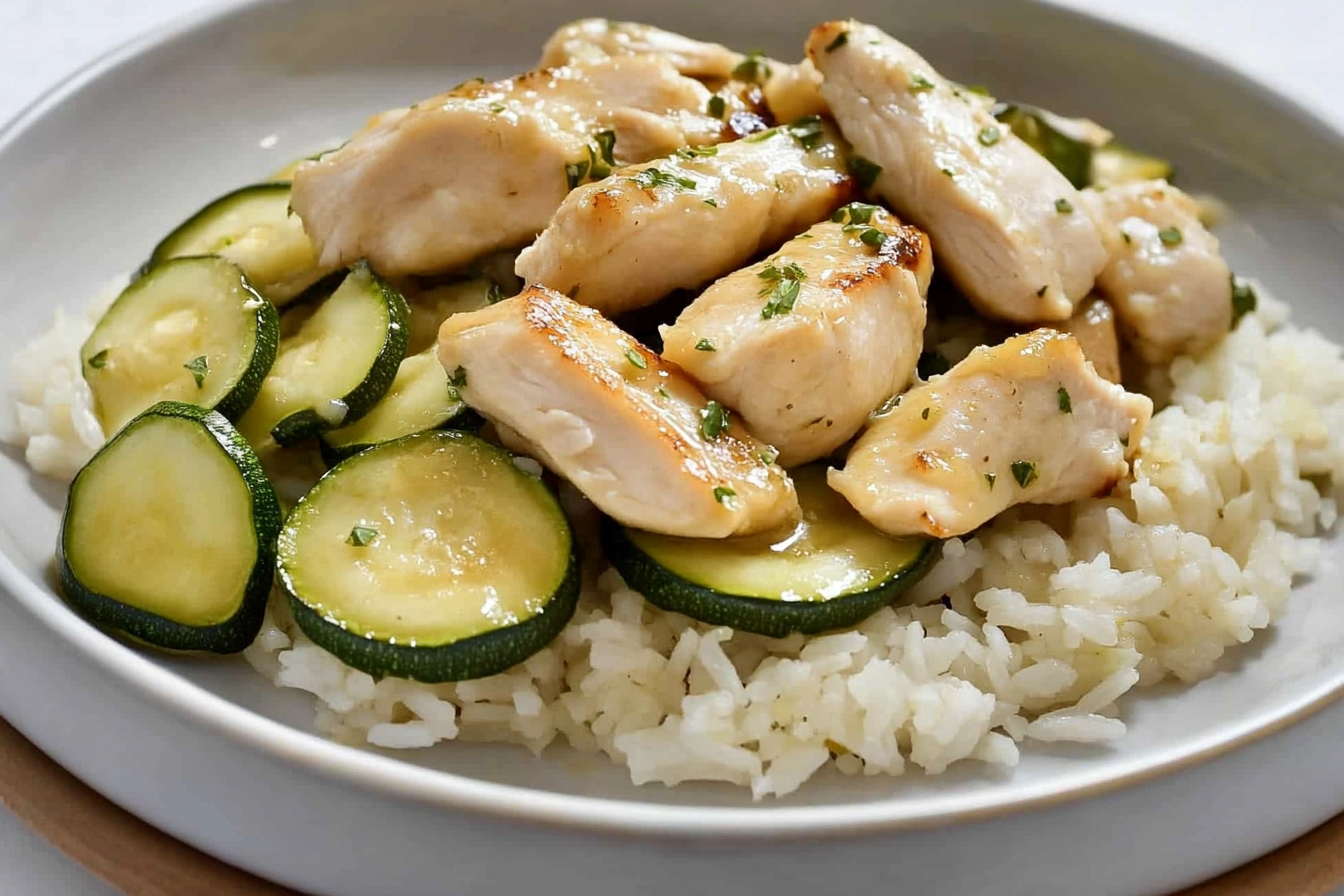 Arroz salteado con pollo y calabacín