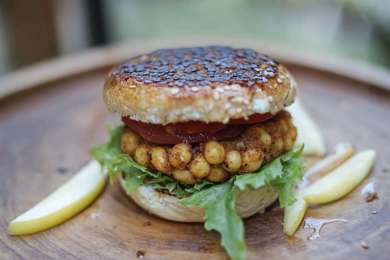 Hamburguesa de grão-de-bico com maçã